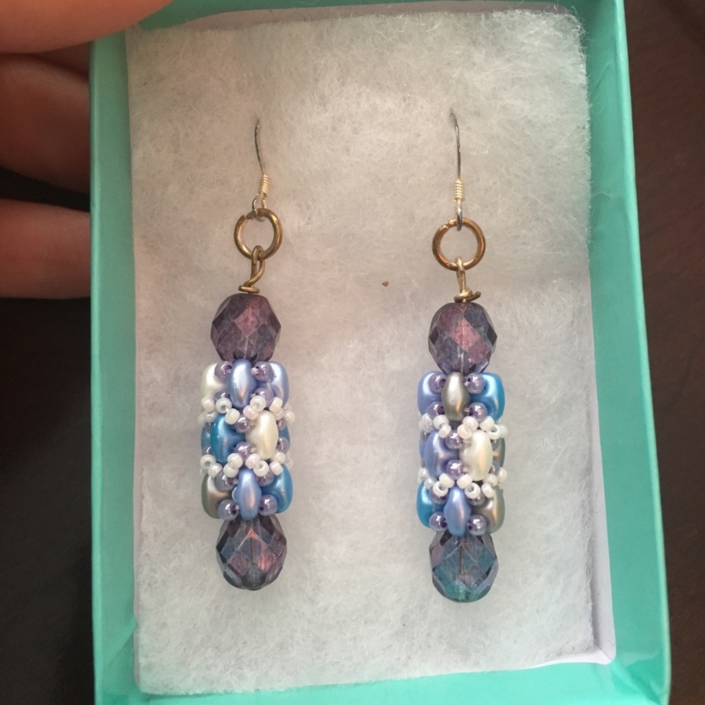 Handmade beaded blue earrings